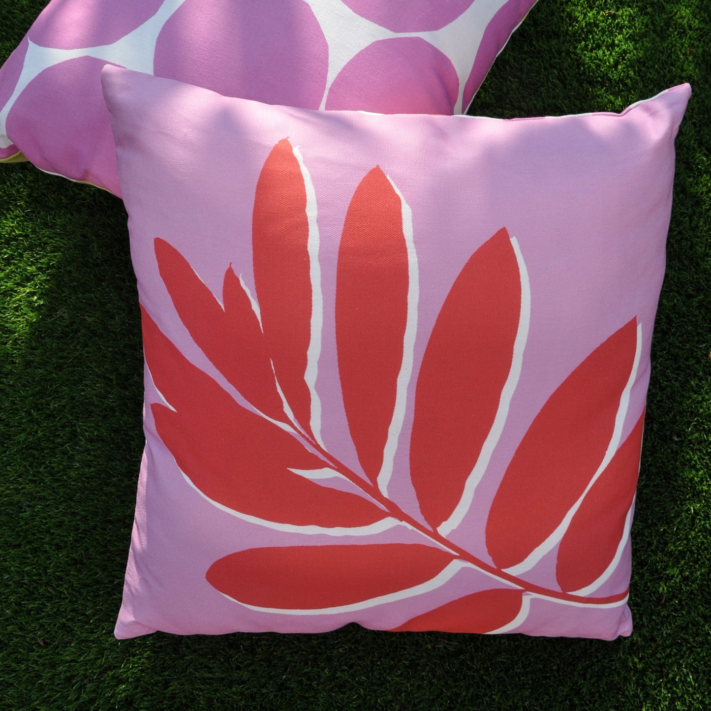 Leaf Print Cushion in Pink