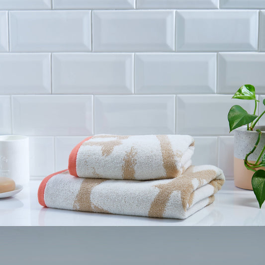 Leda Towels in Natural/Coral