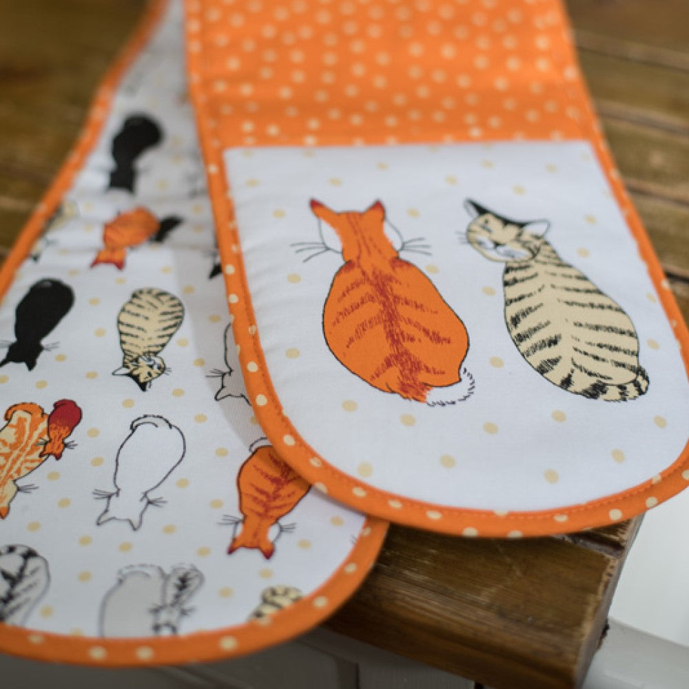 Cats In Waiting Double Oven Glove in Orange