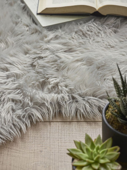 Origins Washable Faux Fur Grey Rug