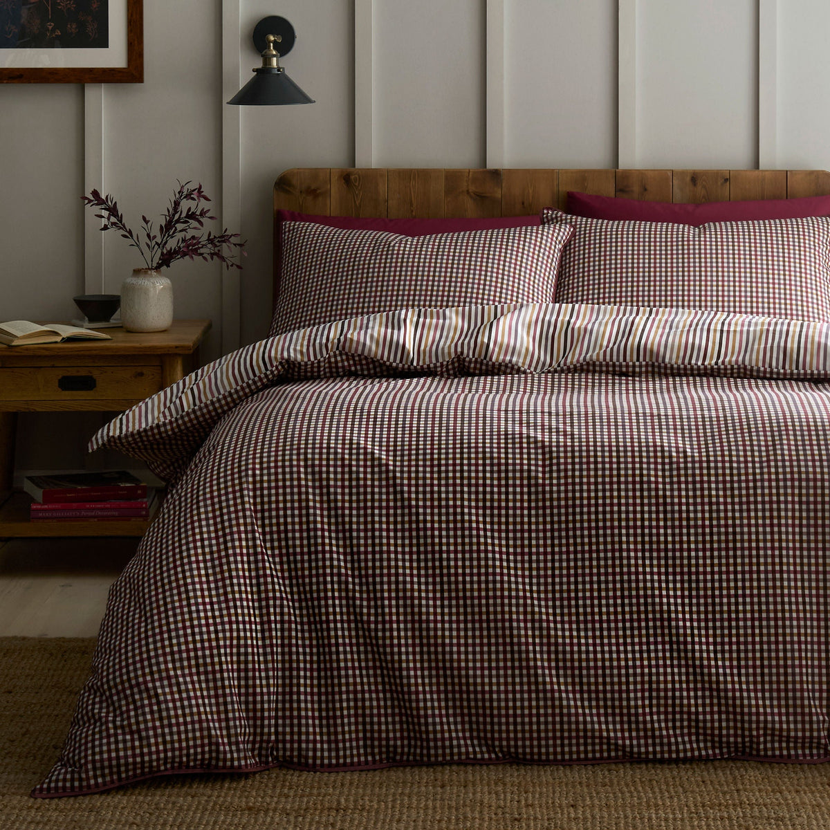 Micro Check Duvet Cover Set in Berry
