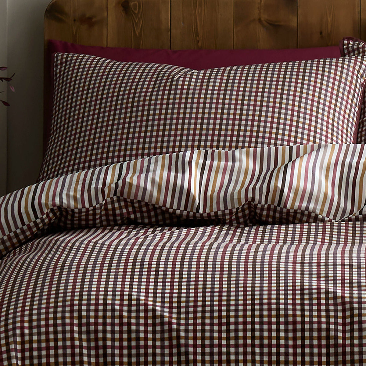 Micro Check Duvet Cover Set in Berry