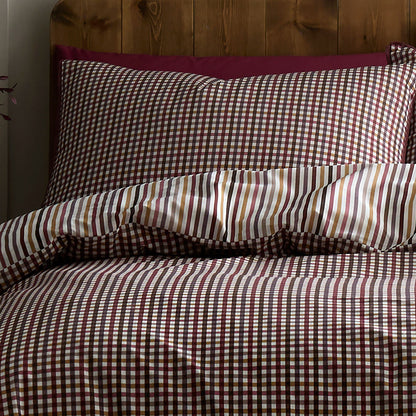 Micro Check Duvet Cover Set in Berry