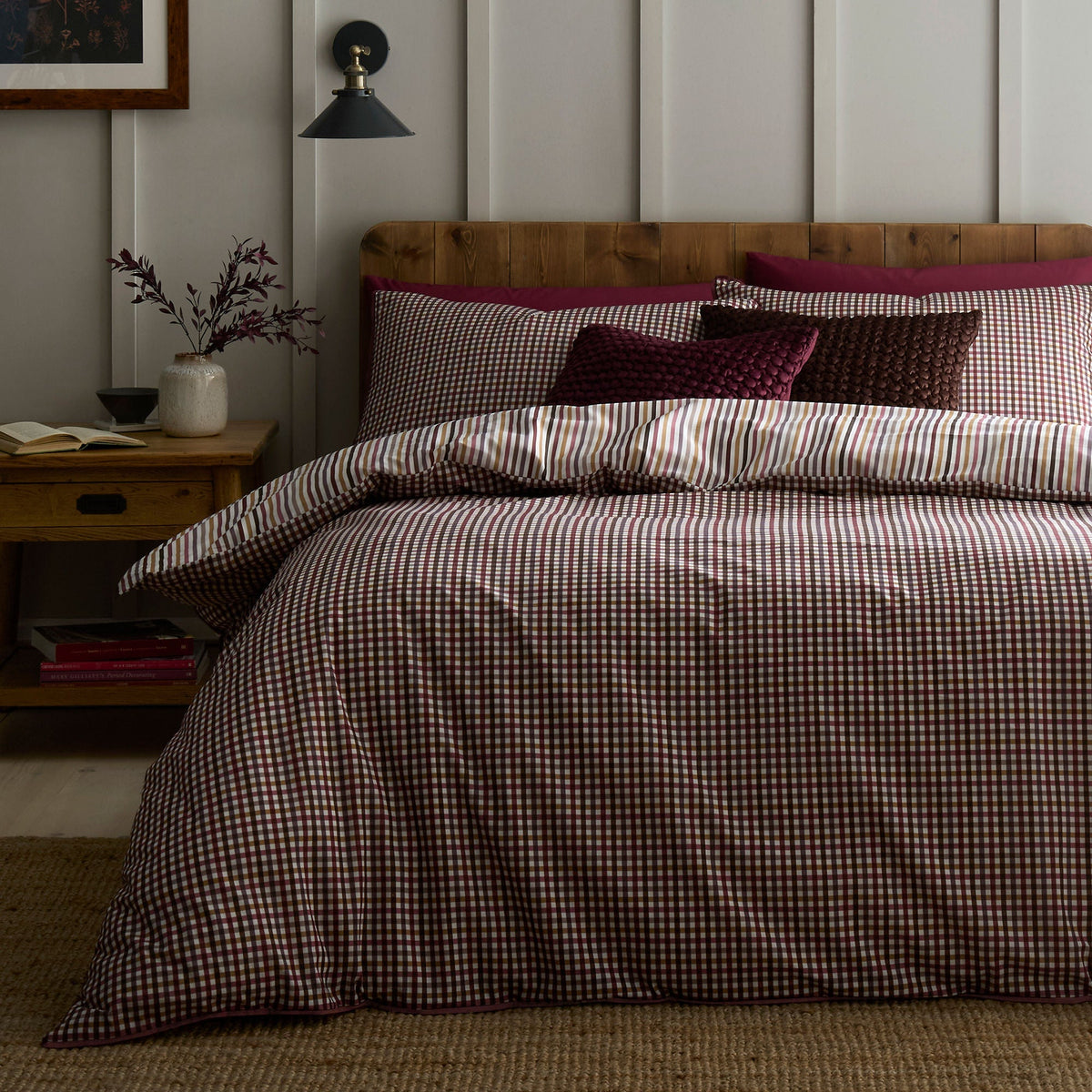 Micro Check Duvet Cover Set in Berry
