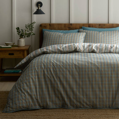 Micro Check Duvet Cover Set in Green