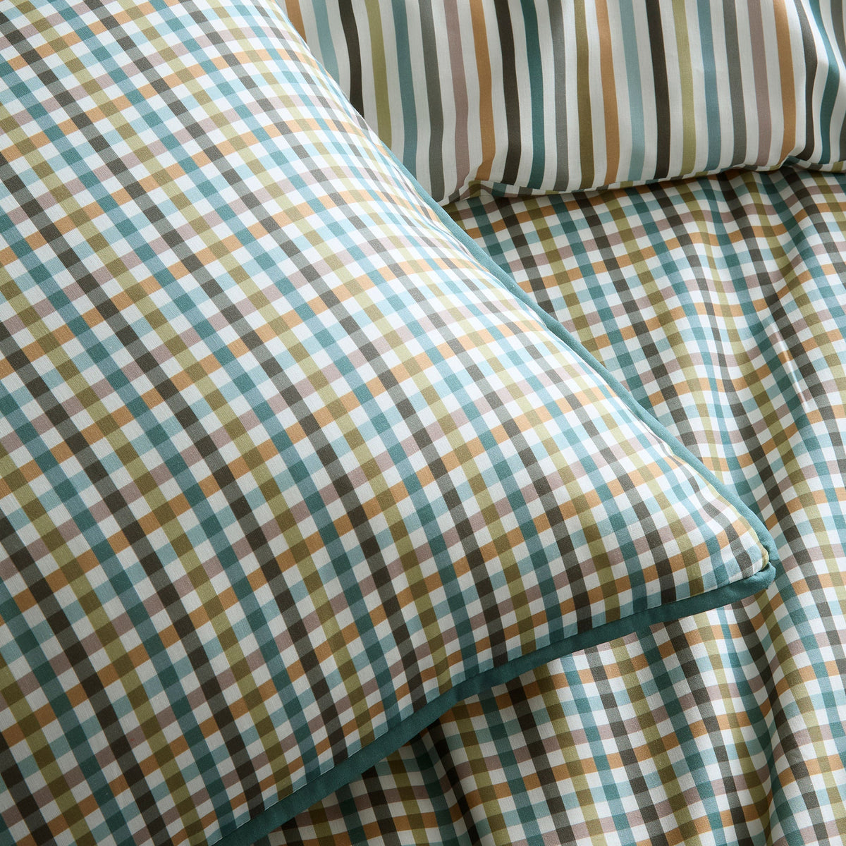 Micro Check Duvet Cover Set in Green