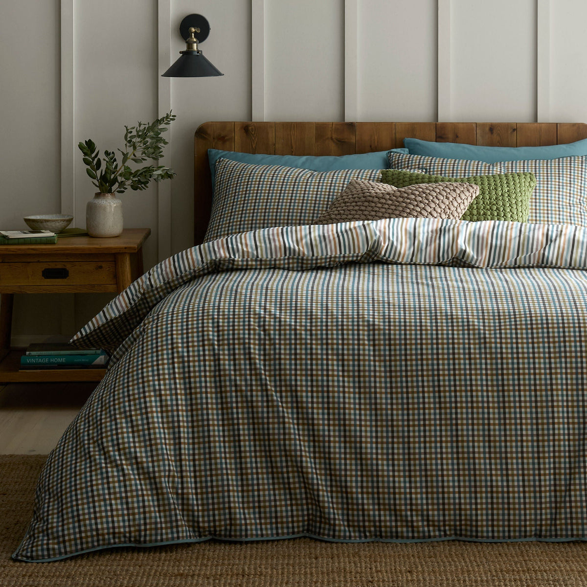 Micro Check Duvet Cover Set in Green