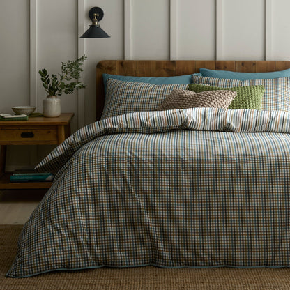 Micro Check Duvet Cover Set in Green
