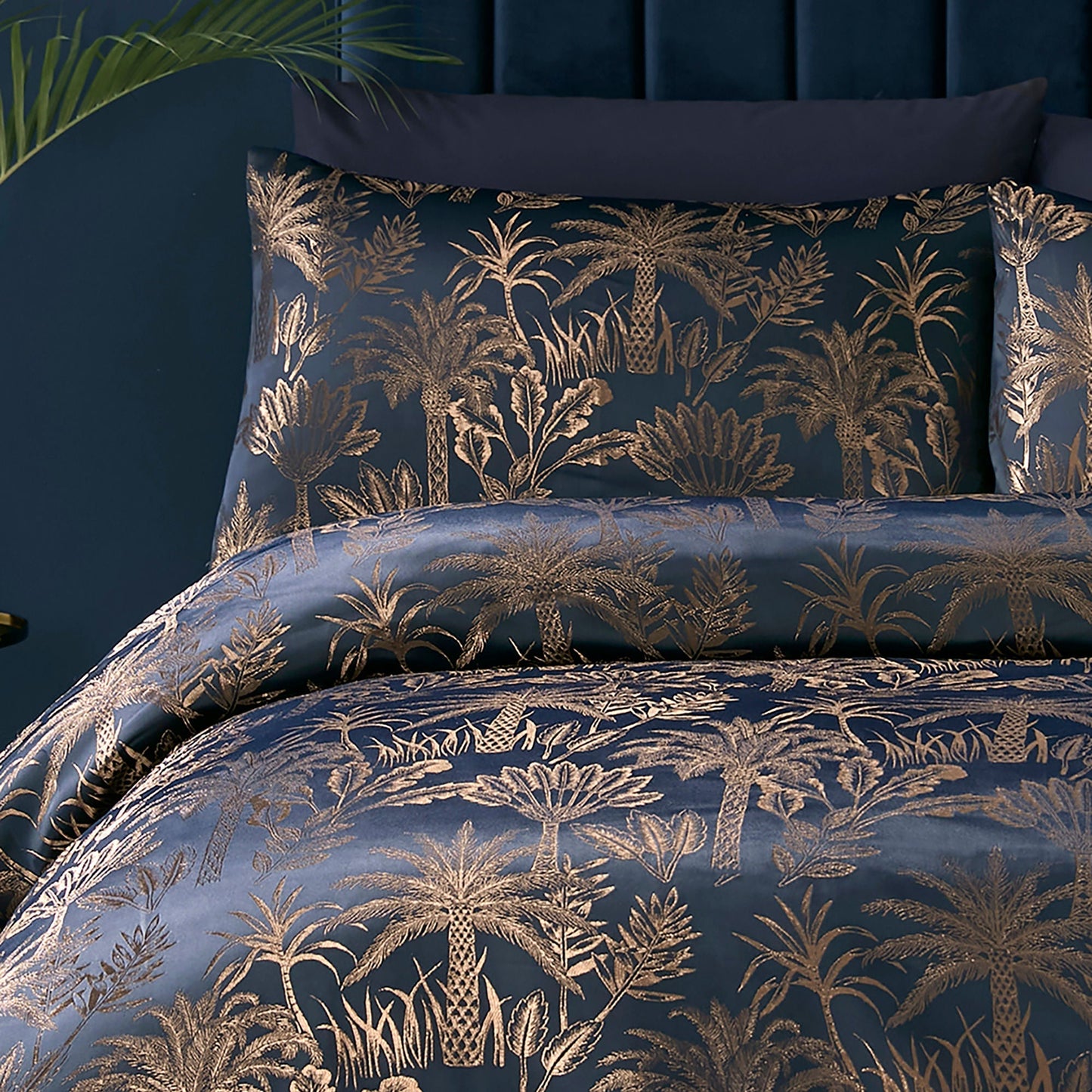 Midnight Palm Duvet Cover Set in Navy