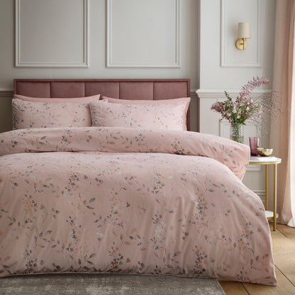 Metallic Leaf Duvet Cover Set in Pink