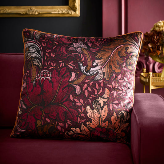Morris Major Chintz Cushion in Burgundy