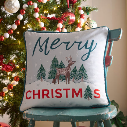 Merry Christmas Deer Cushion in Green