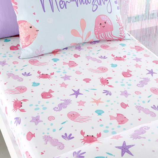 Mermaid Vibes Deep Fitted Bed Sheet in Aqua