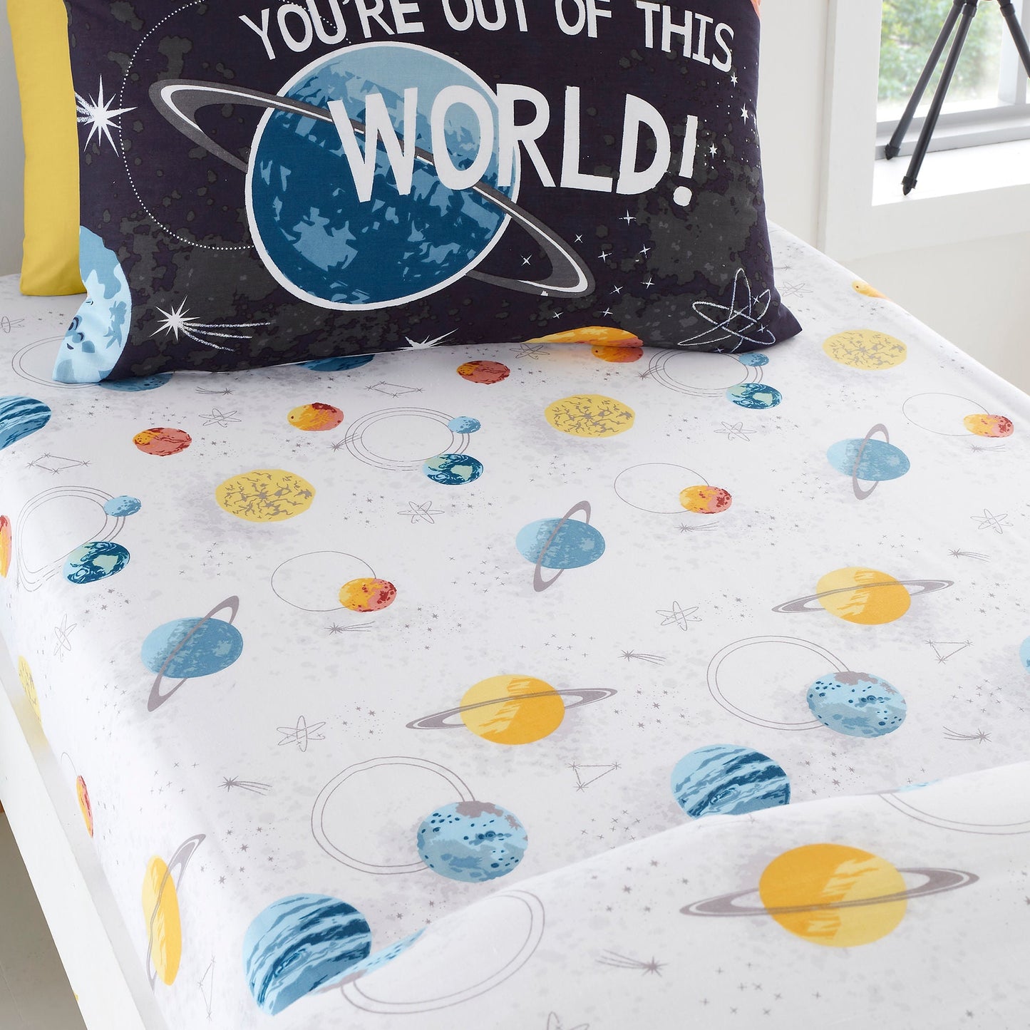 Outer Space Deep Fitted Bed Sheet in Black