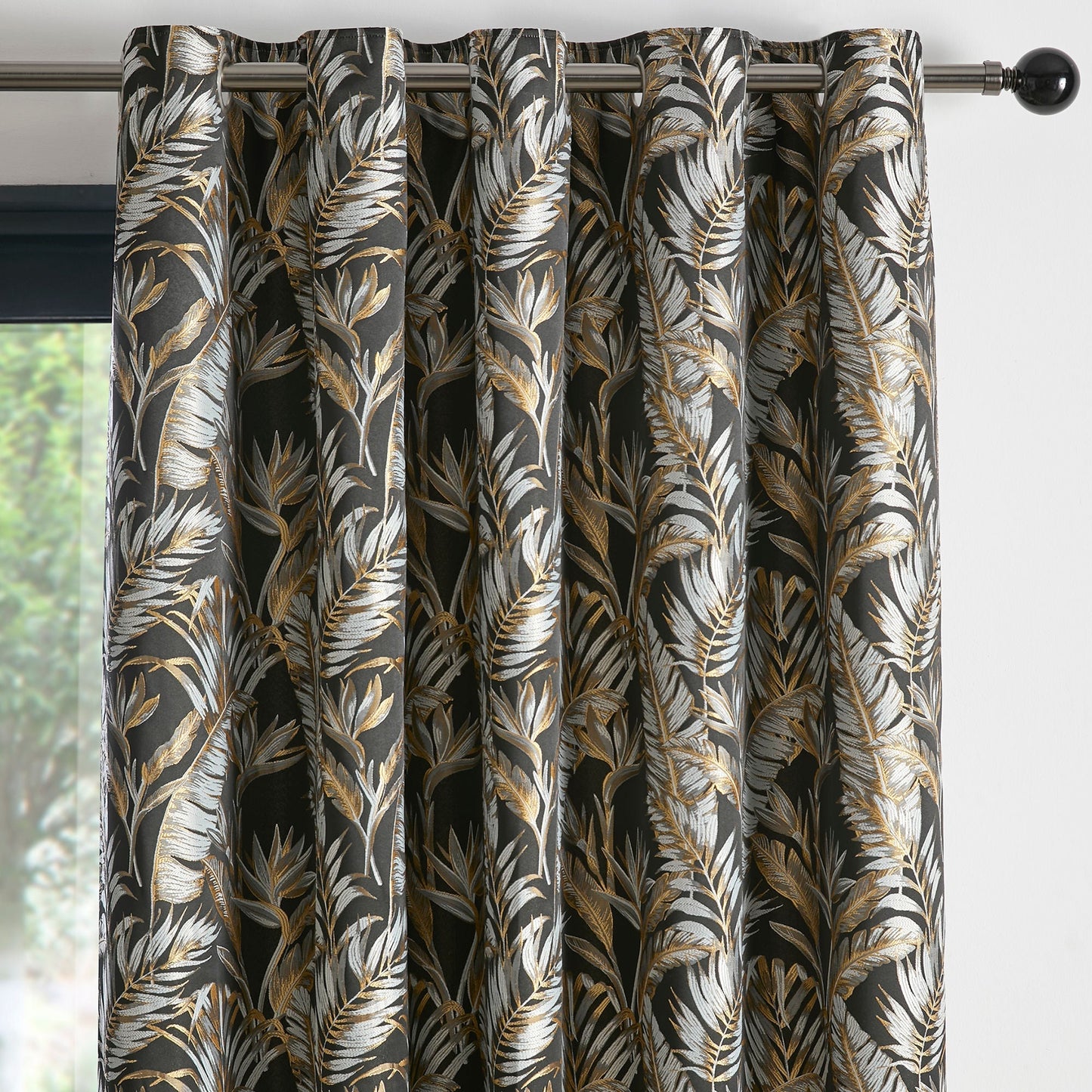 Paradise Palm Eyelet Curtains in Black
