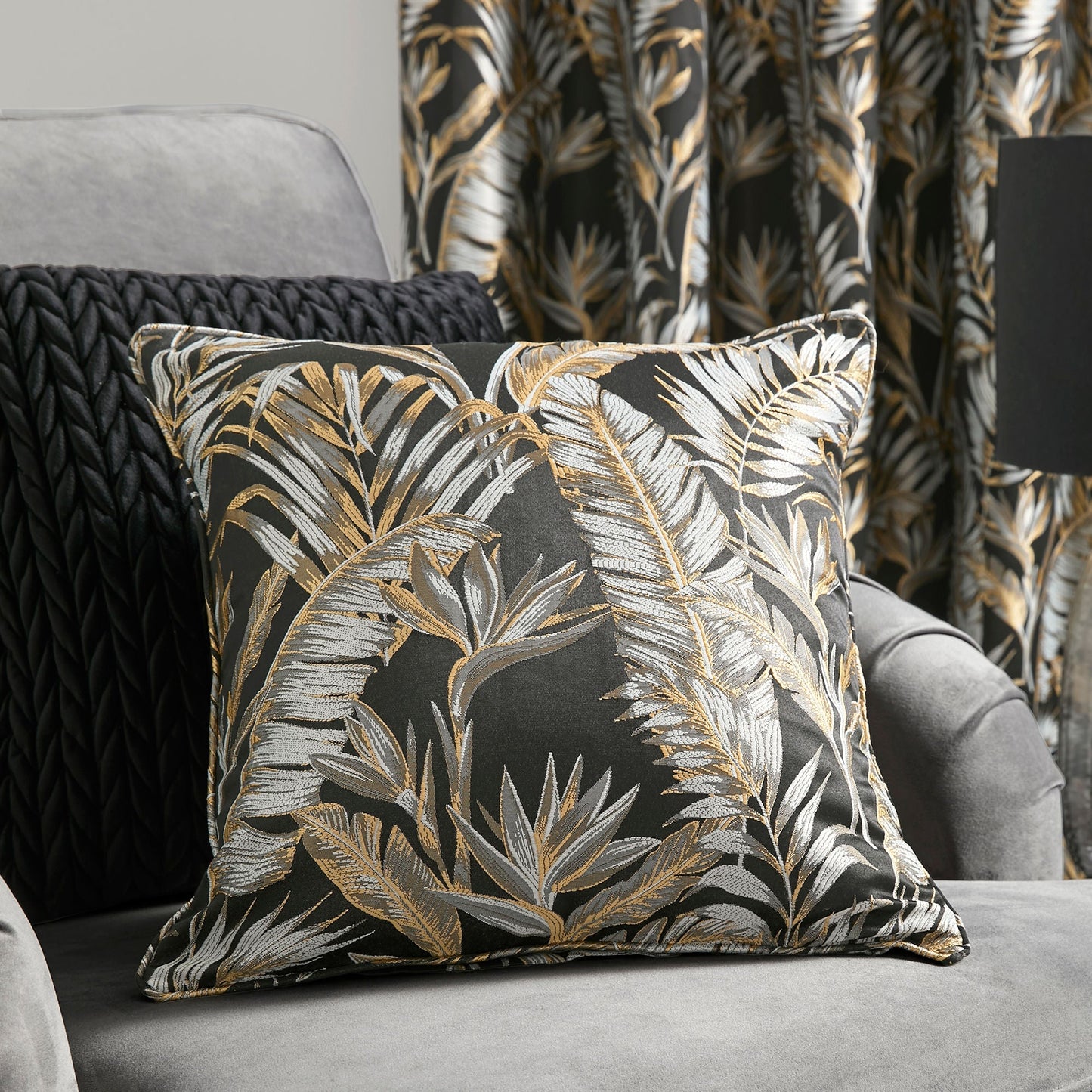 Paradise Palm Cushion in Black