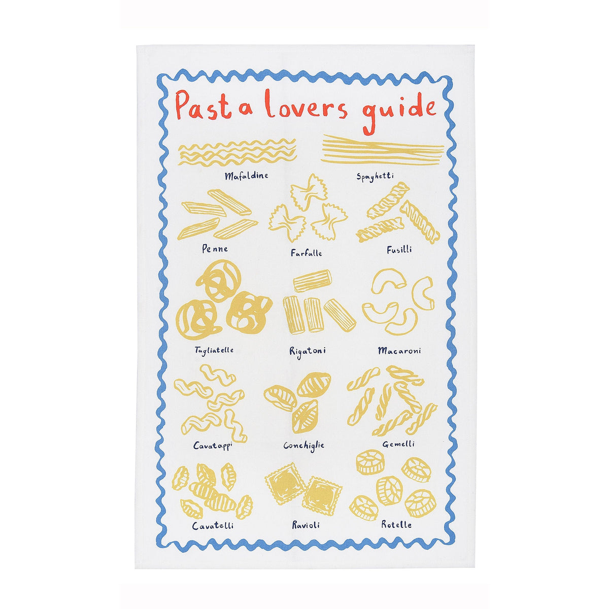 Pasta Lovers Club Guide Cotton Tea Towel in Yellow