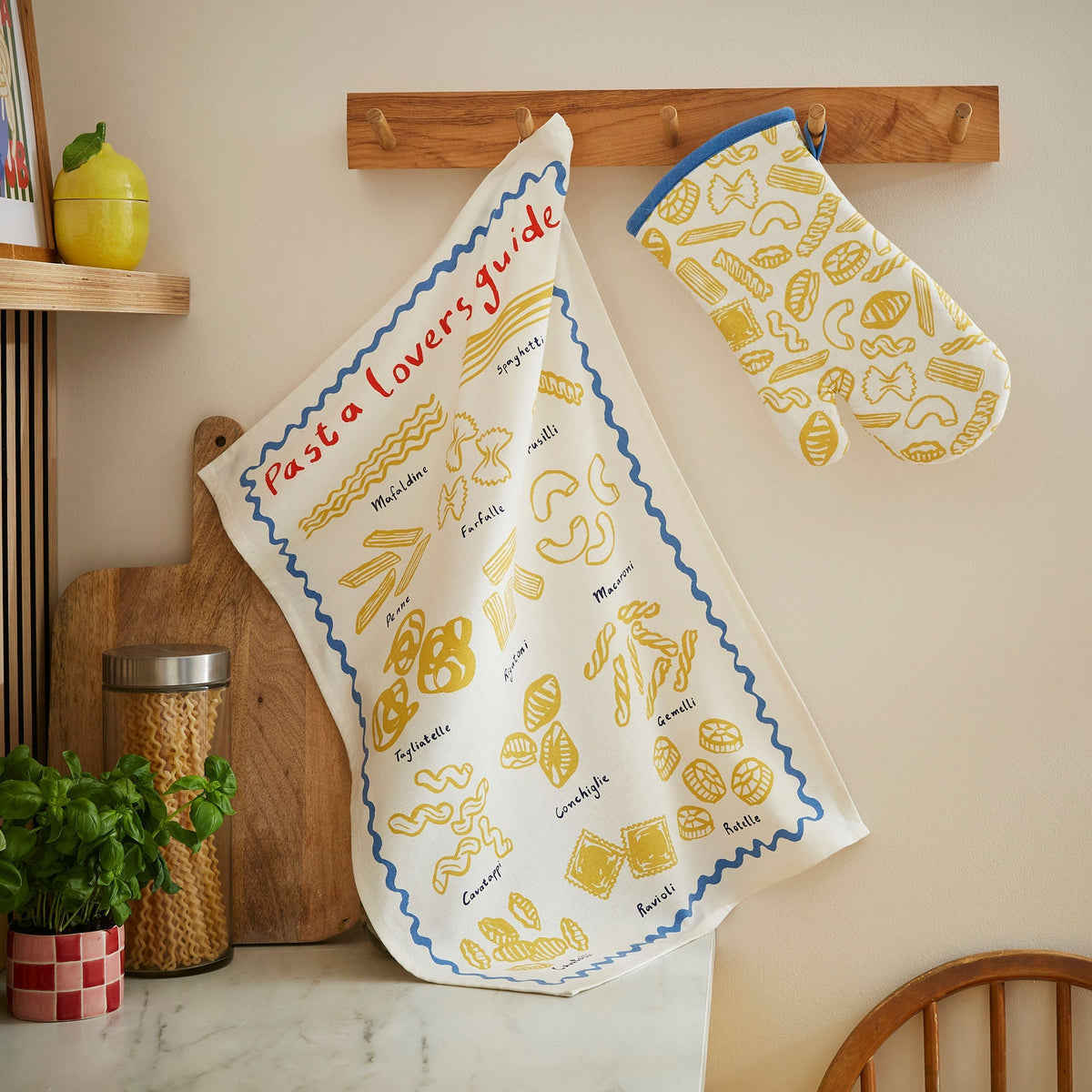 Pasta Lovers Club Guide Cotton Tea Towel in Yellow