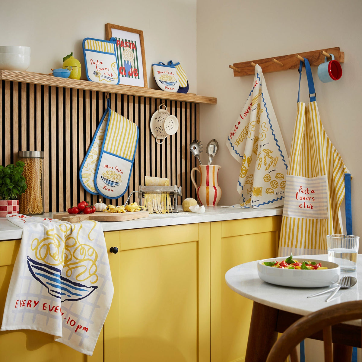 Pasta Lovers Club Guide Cotton Tea Towel in Yellow
