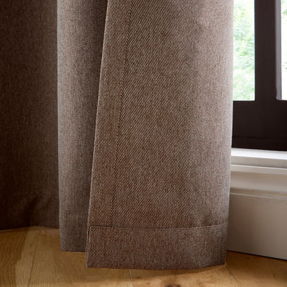 Plain Twill Pair of Eyelet Curtains in Chocolate