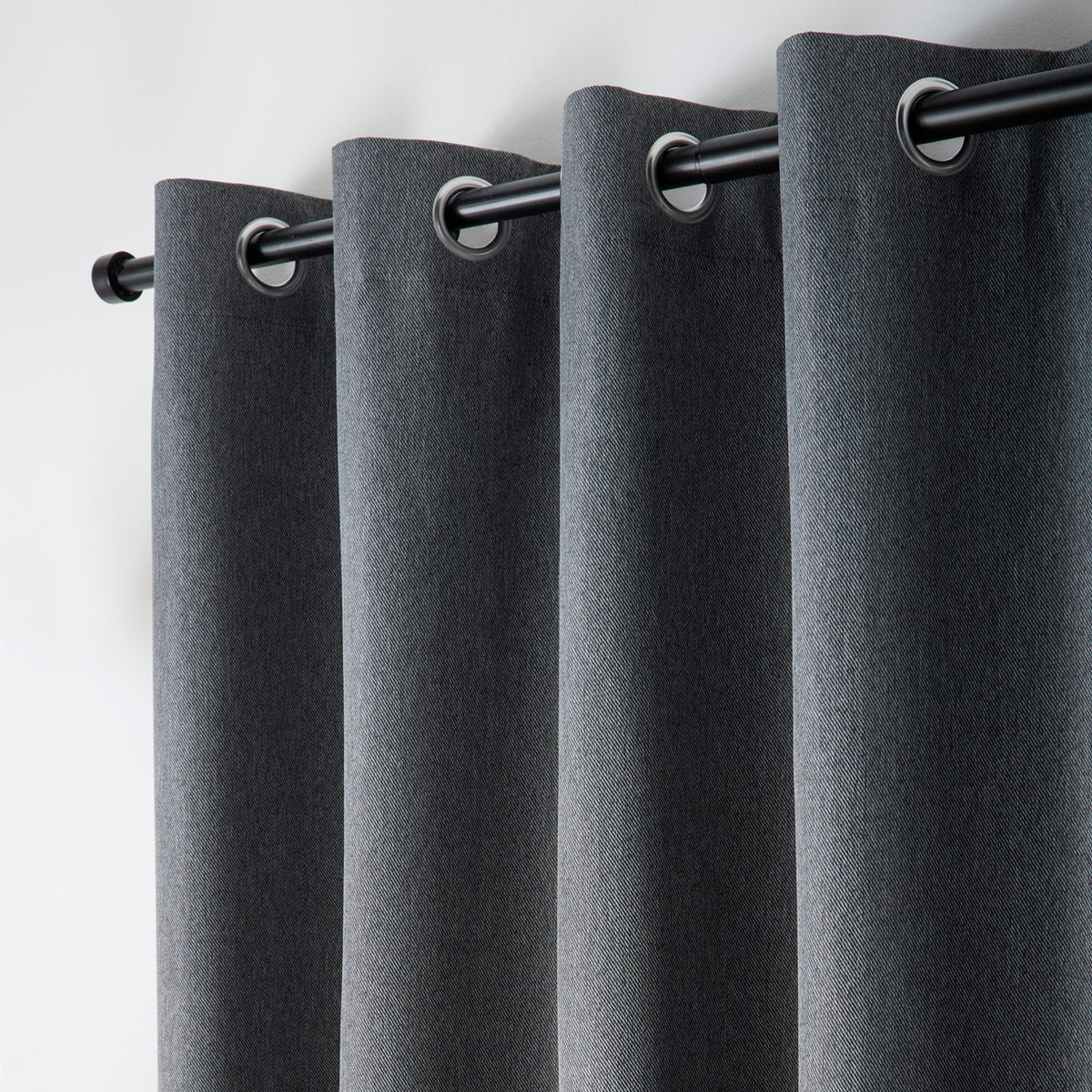 Plain Twill Pair of Eyelet Curtains in Charcoal