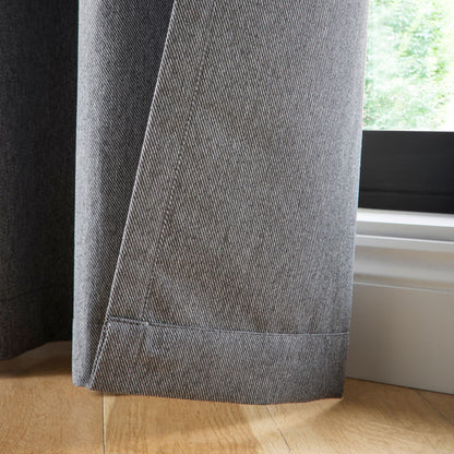 Plain Twill Pair of Eyelet Curtains in Charcoal