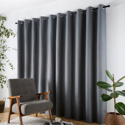 Plain Twill Pair of Eyelet Curtains in Charcoal