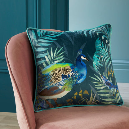 Peacock Jungle Cushion in Teal