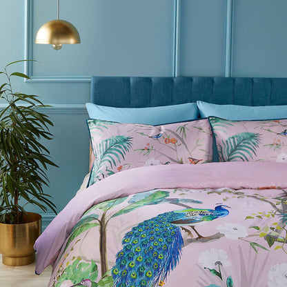 Peacock Jungle Duvet Cover Set in Pink