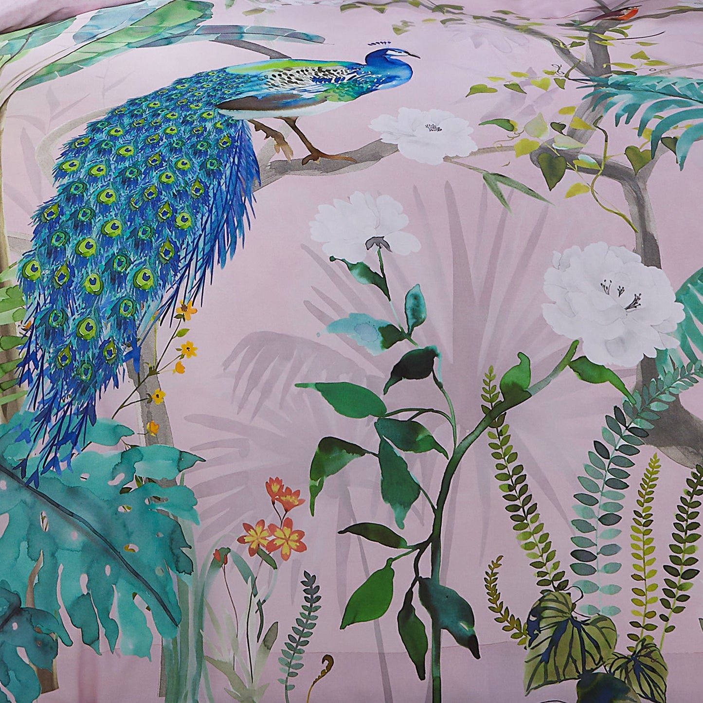 Peacock Jungle Duvet Cover Set in Pink