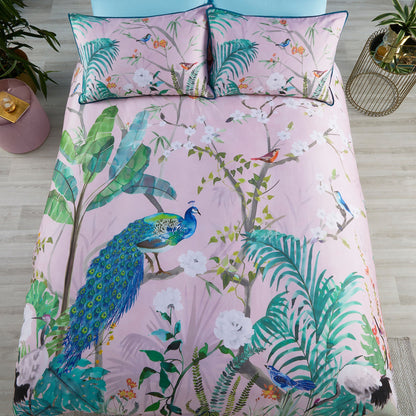 Peacock Jungle Duvet Cover Set in Pink