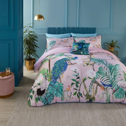Peacock Jungle Duvet Cover Set in Pink