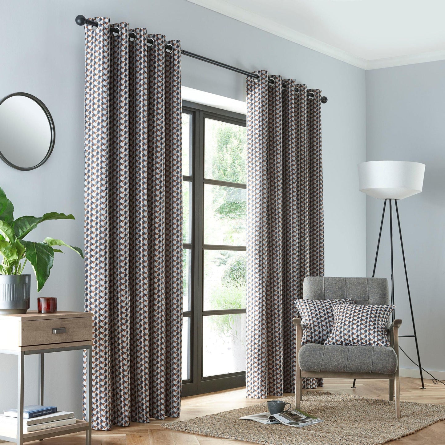 Prado Eyelet Curtains in Grey/Terracotta