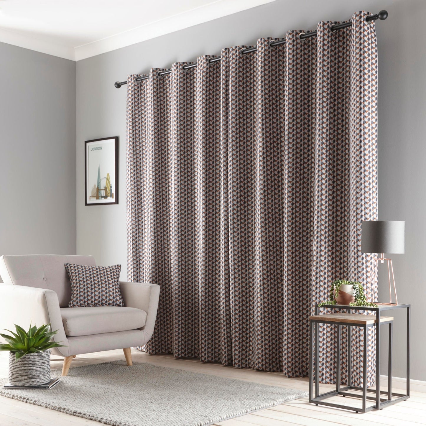 Prado Eyelet Curtains in Grey/Terracotta