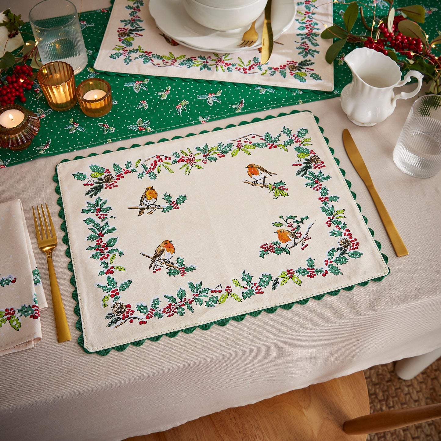 Christmas Robins Cotton Placemats 2 Pack
