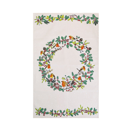 Christmas Robins Cotton Tea Towel