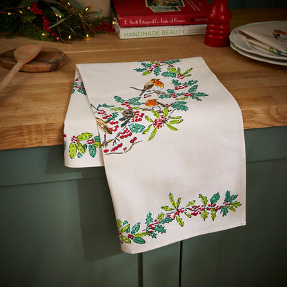 Christmas Robins Cotton Tea Towel