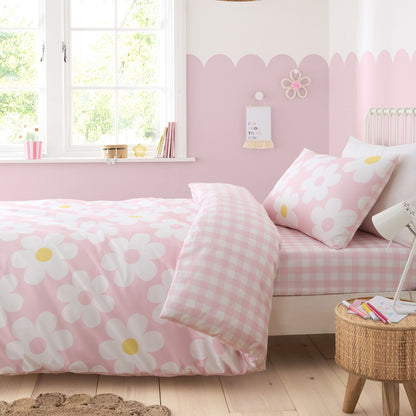 Retro Daisy Deep Fitted Bed Sheet in Pink