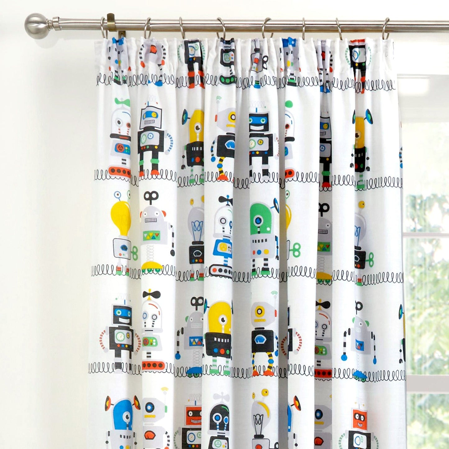 Robots Pencil Pleat Curtains in Blue