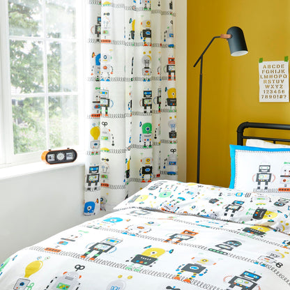 Robots Pencil Pleat Curtains in Blue