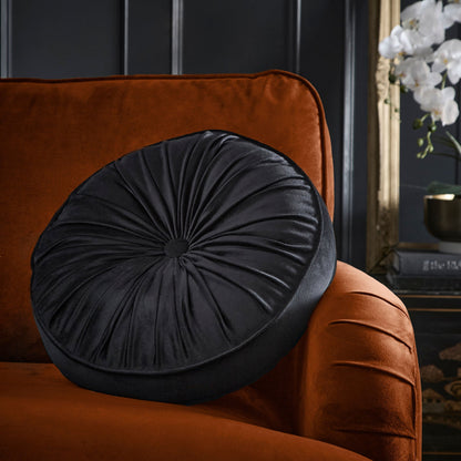 Round Pleat Round Cushion in Black