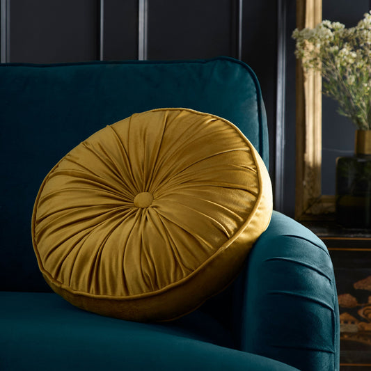 Round Pleat Round Cushion in Ochre