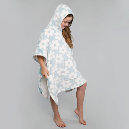 Retro Flower Poncho in Duck Egg 75 x 92.5cm
