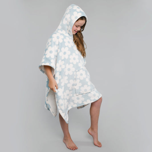 Retro Flower Poncho in Duck Egg 75 x 92.5cm
