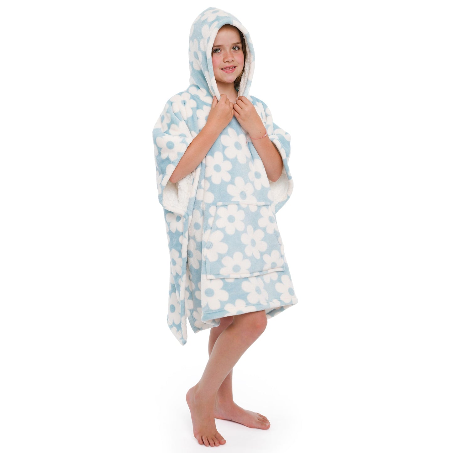 Retro Flower Poncho in Duck Egg 75 x 92.5cm