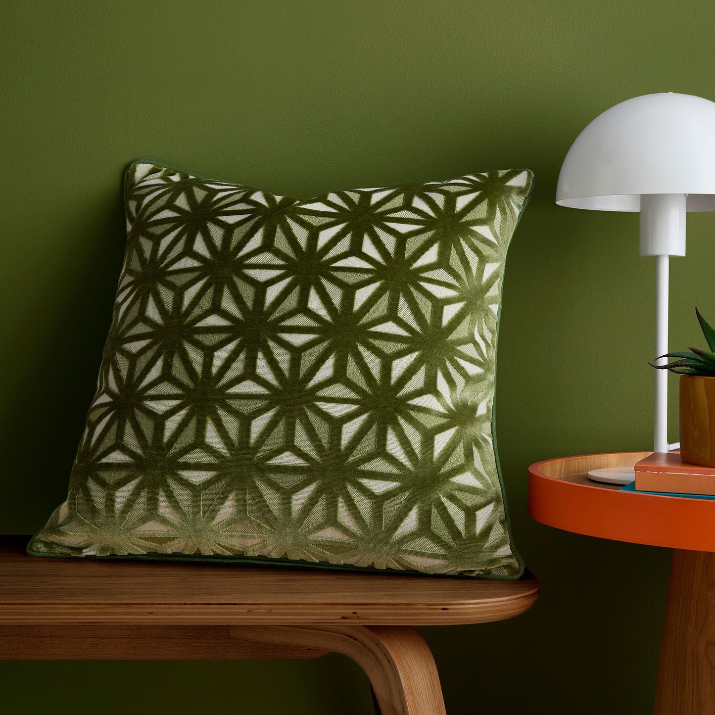 Star Geo Cushion in Green 43 x 43cm - Filled Cushion