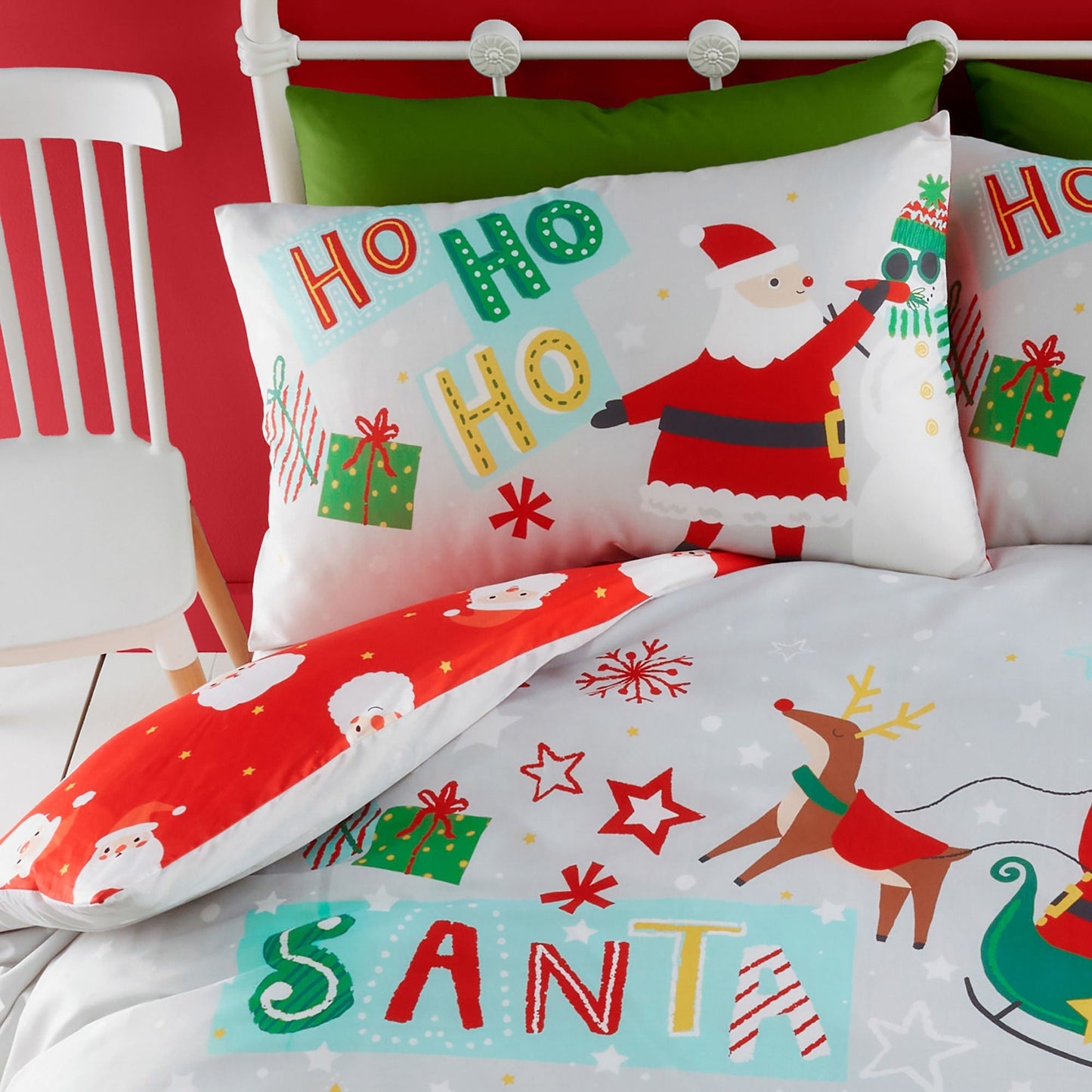 Santa Please Stop Here Christmas Duvet Cover Set in Grey