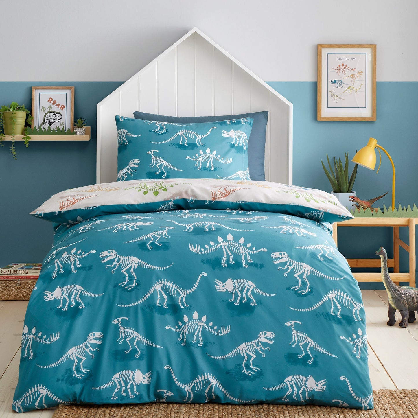 Skeleton Dino Duvet Cover Set in Natural