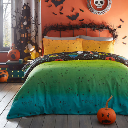 Scary Pumpkins Halloween Duvet Cover Set in Black