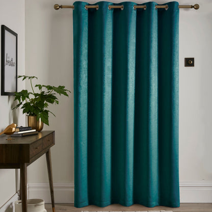 Strata Eyelet Single Panel Door Curtain in Dark Green/New Green